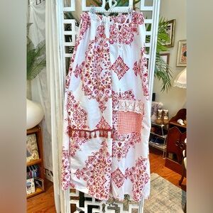 Bohemian Moroccan print patchwork Wide Leg Pants with tassels cotton/linen